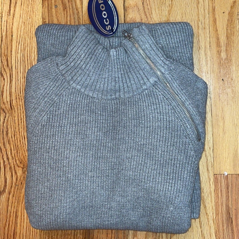 NEW Scoop Women's Ribbed Sweater Dress Zip Turtleneck M Gray - Picture 6 of 14